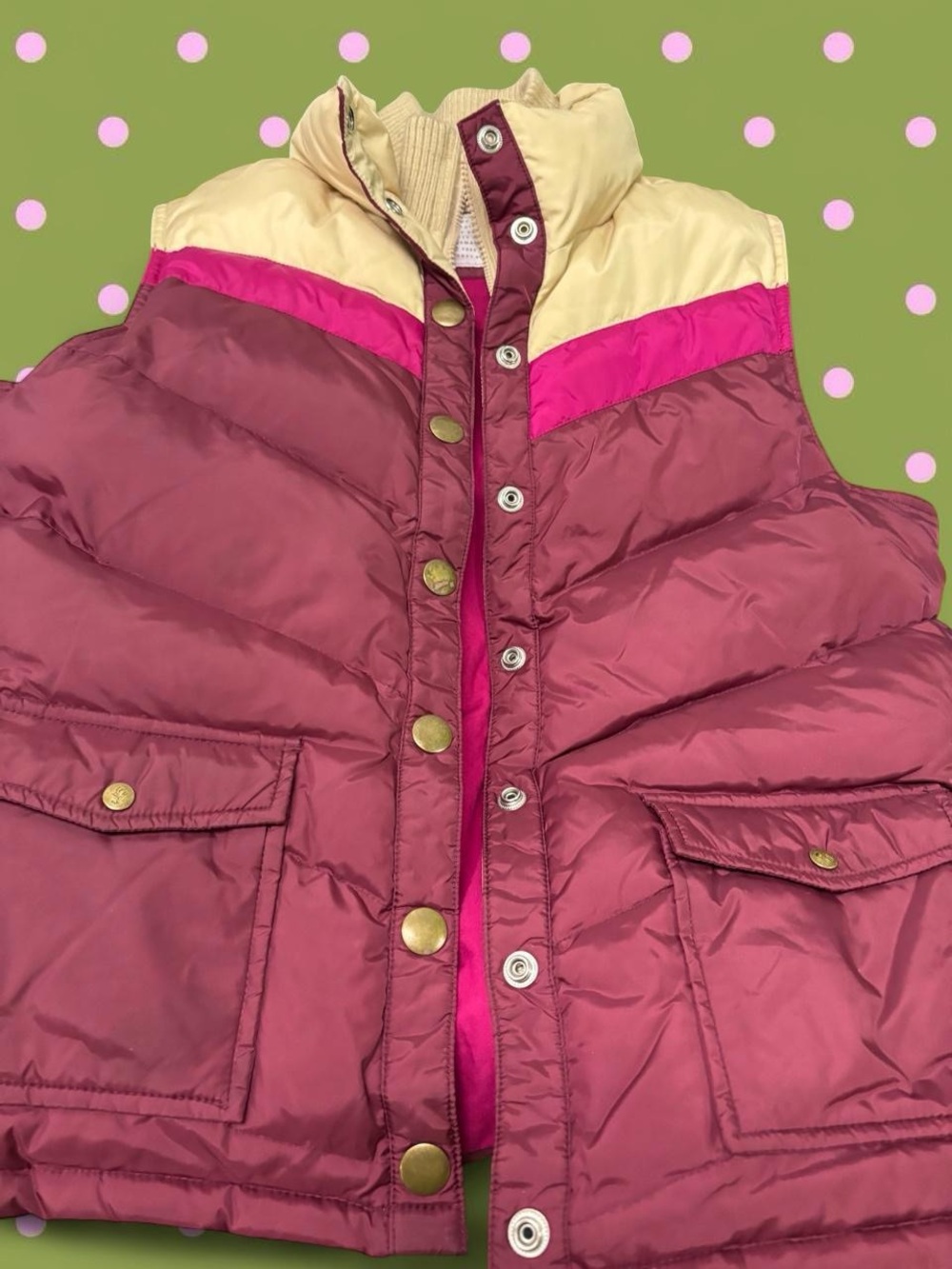 Old Navy Girls' Colorblock Puffer Vest - Burgundy, Pink, Cream